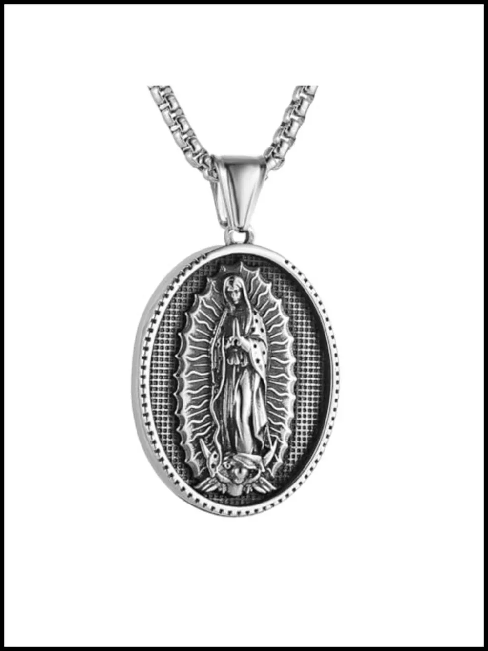 Stainless Steel Virgin Mary Guadalupe Oval Pendant Necklace Unisex